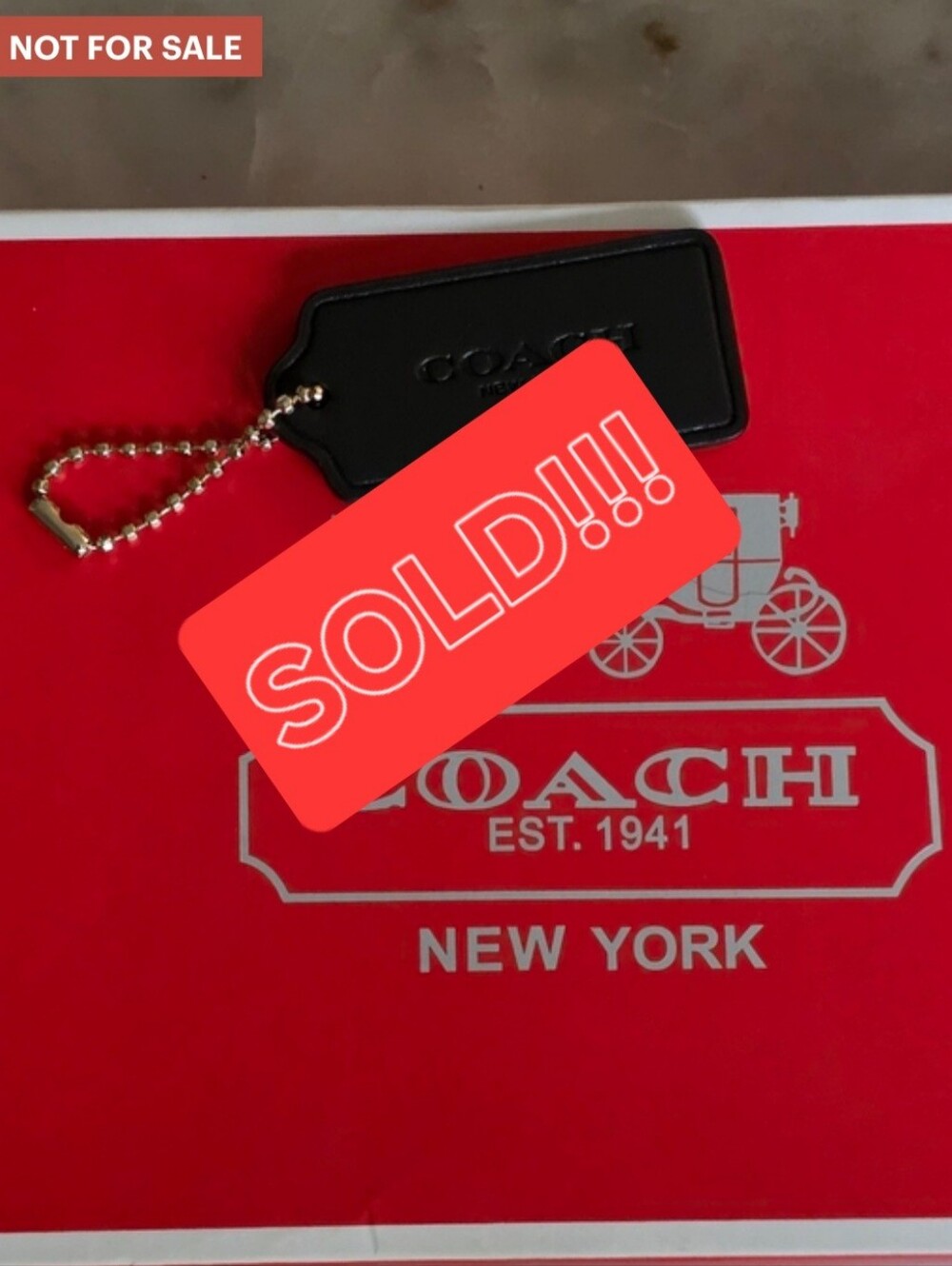 Coach Dark Gray Leather Hangtag with Gold Ball Chain